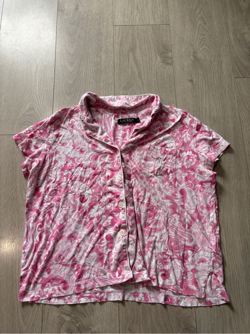Lauren Ralph Lauren Pink & White Short-Sleeve Button-Front Shirt